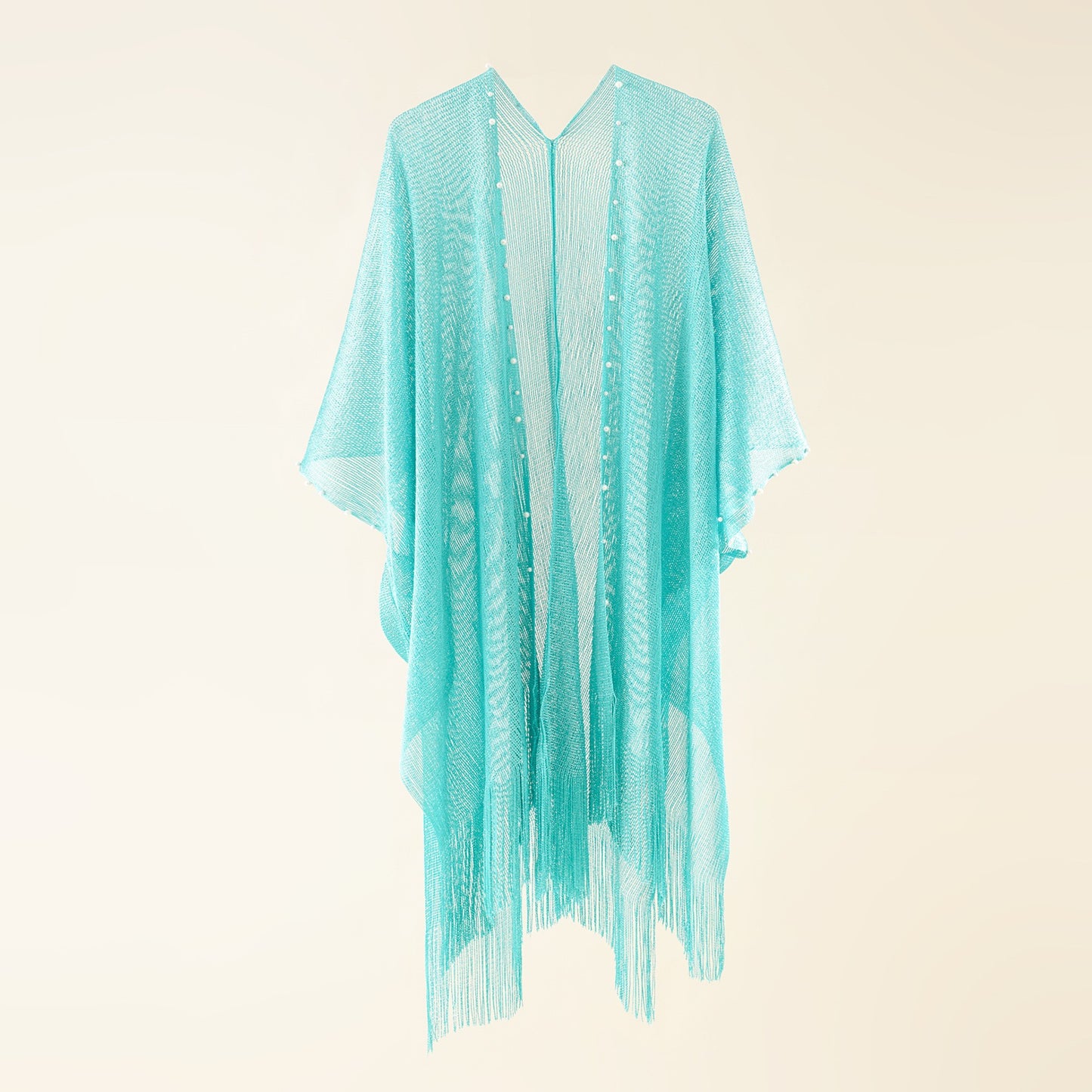 Street Spring Summer Sun Protection Solid Color Pearl Tassel Cardigan Shawl