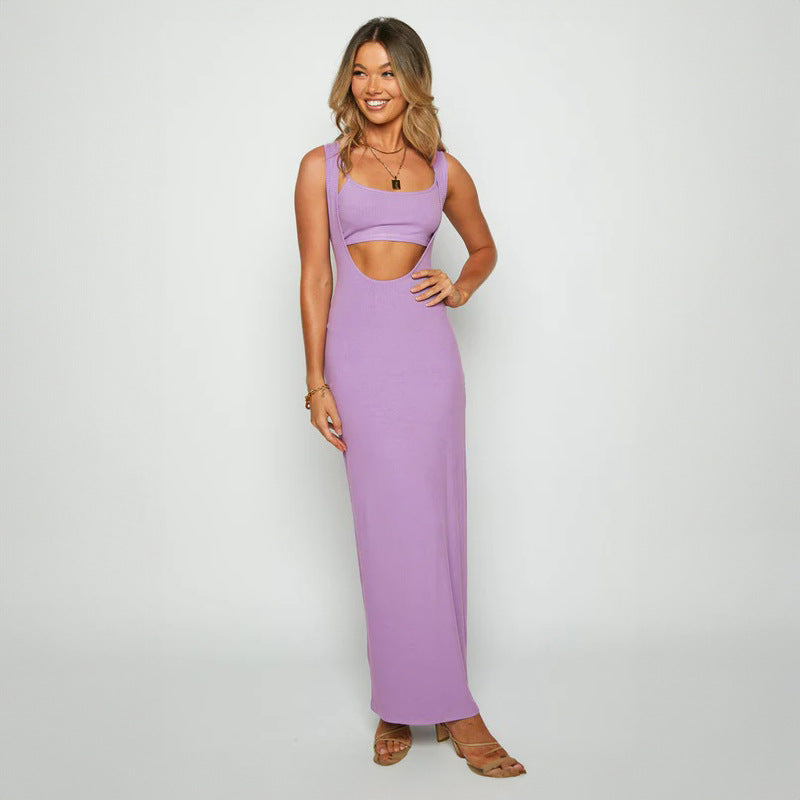 Women Clothing Summer Personality Solid Color Three Dimensional Striped Dress Front Back Two Way Wear