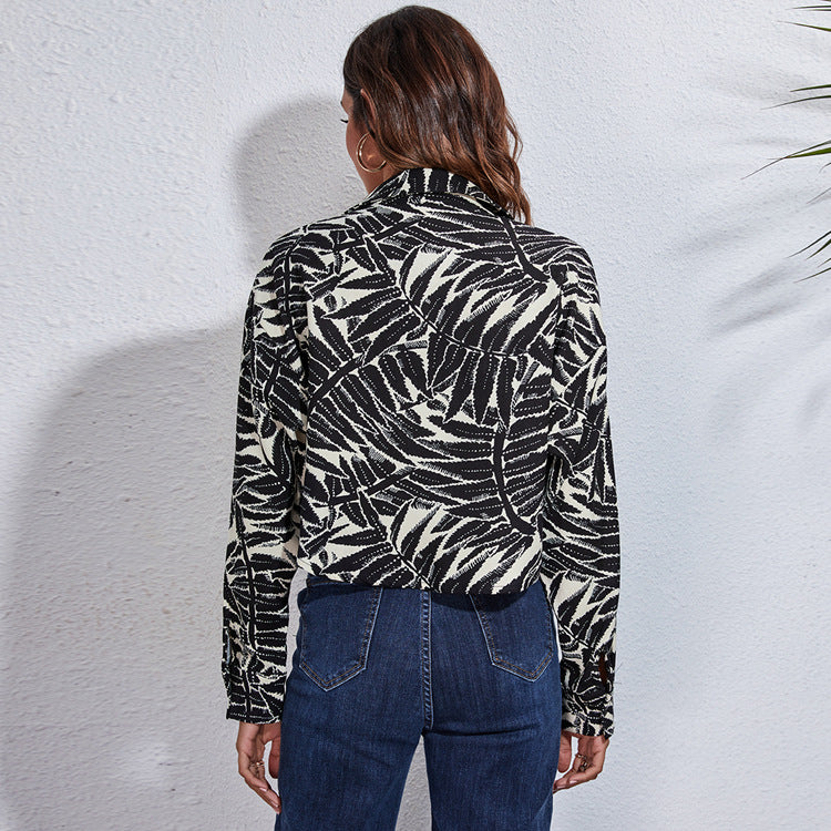 Star Chessboard Zebra Pattern Snake Pattern Leopard Print Long Sleeve Short Shacket Thin Coat Women