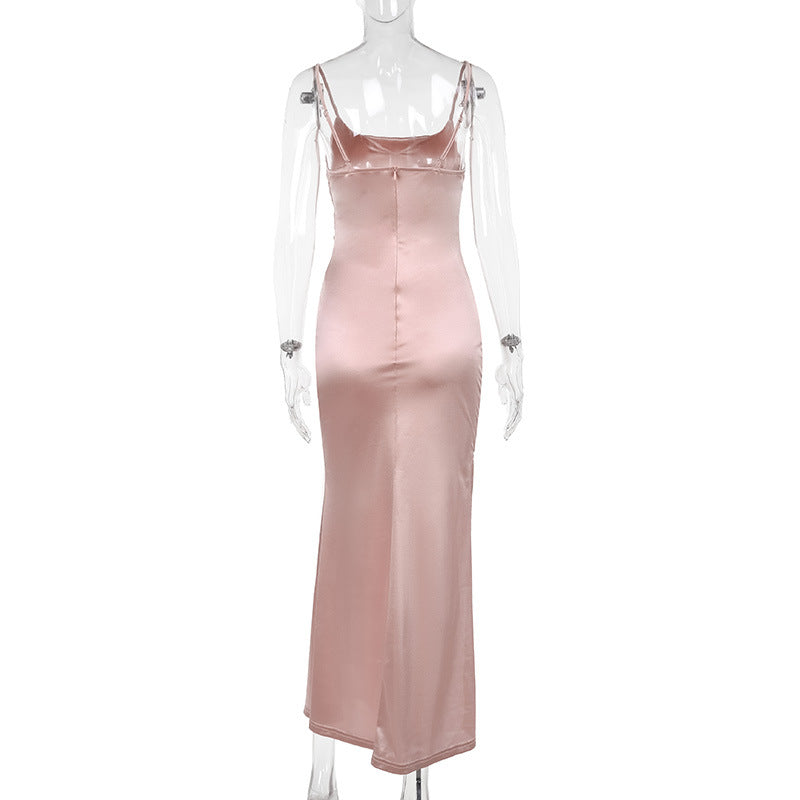 Summer Women Clothing Mercerized Sexy Camisole Gown Split Dress Women