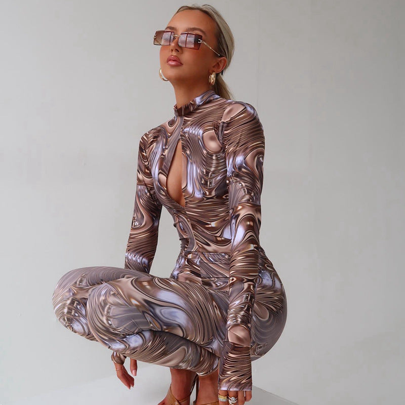 Women Autumn Winter Chest Cutout out Long Sleeve Backless Jumpsuit Jumpsuit Women