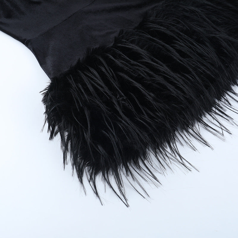 Tube Top Sexy Socialite Furry Hem Short Dress Women