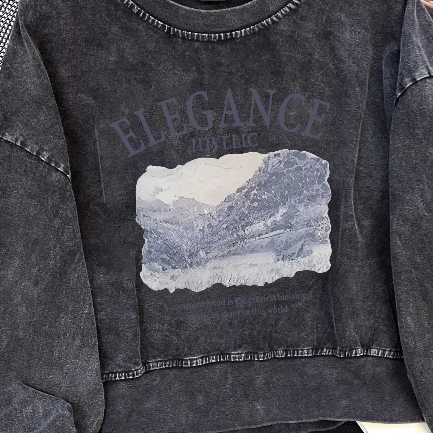 Niche Design Washed Distressed Long T Shirt Women Autumn Loose Short Round Neck Washed Vintage Sweatshirt