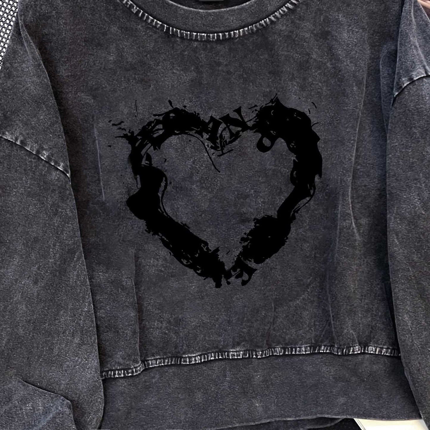 Washed Distressed Long T Shirt Women Simple Brand Pure Cotton Washed Retro Short Loose Round Neck Sweatshirt