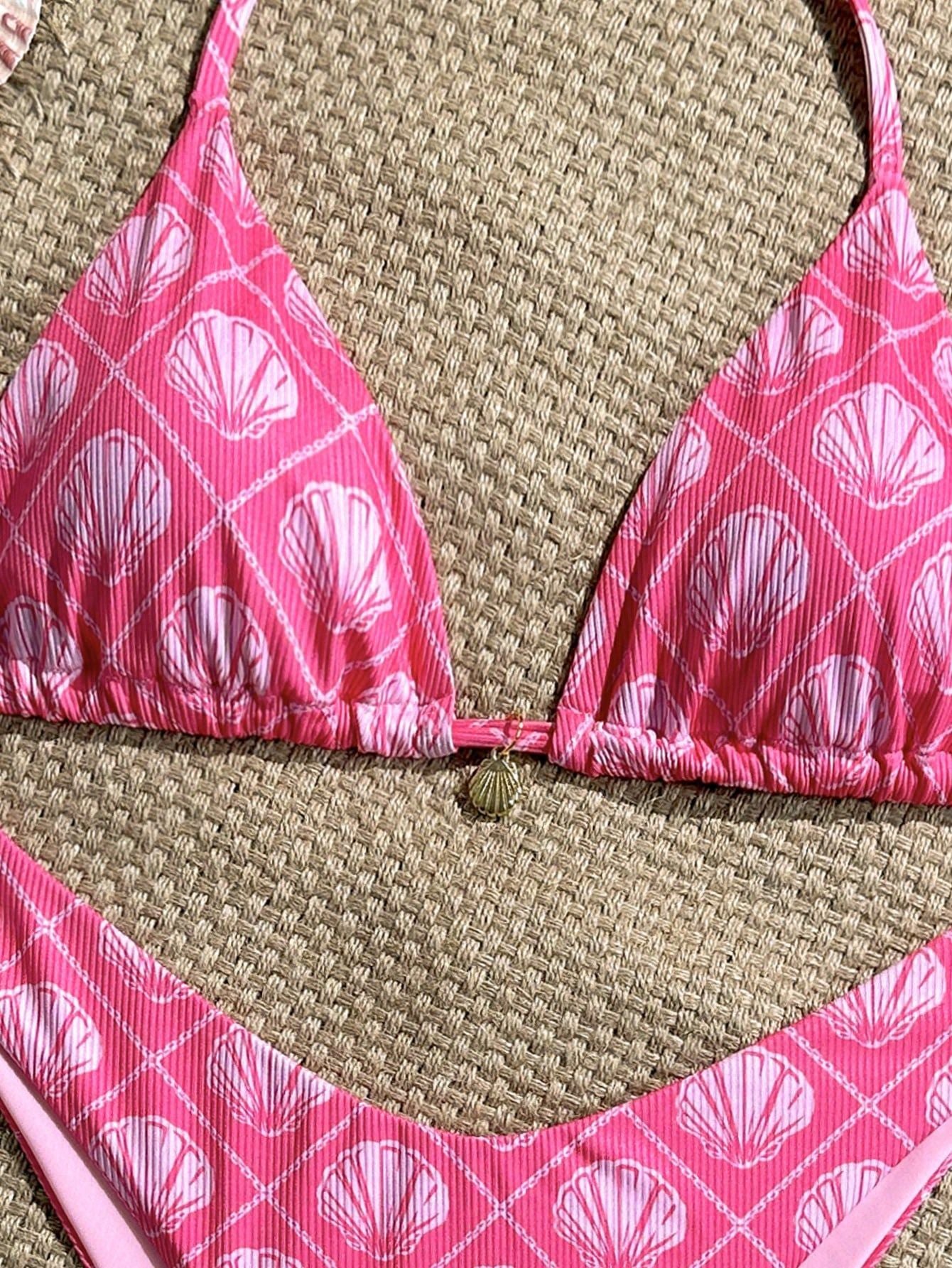 Swimwear Shell Printed Bikini Halter Sexy Lacing Bikini Women Seperated Swimwear
