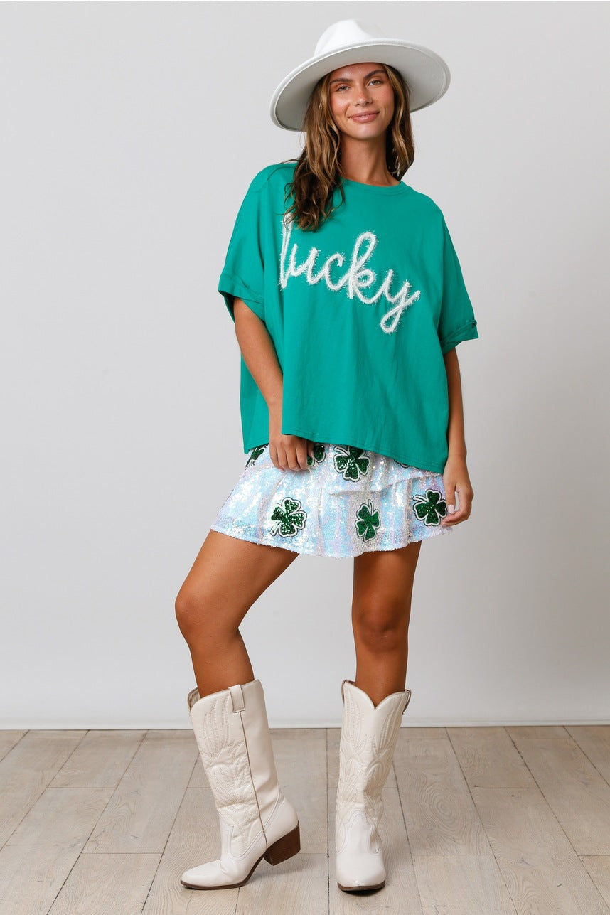 Spring St Patrick Sequined Top Loose T shirt Women