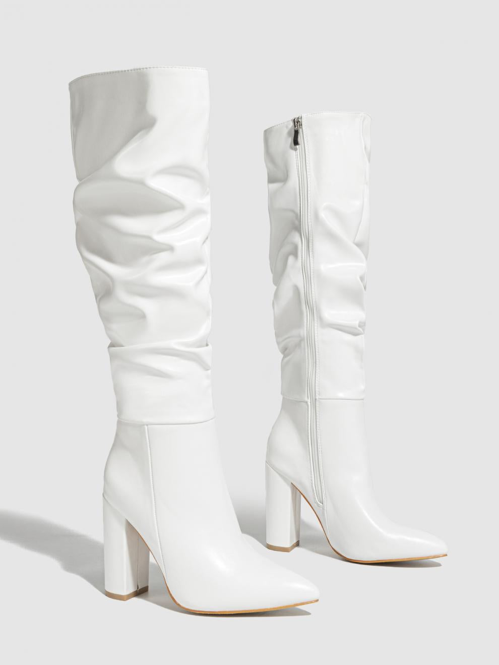 Pointed Toe Chunky Heel Pointed Toe Natural Wrinkle ide Zipper Boots plus Size Ankle Boots