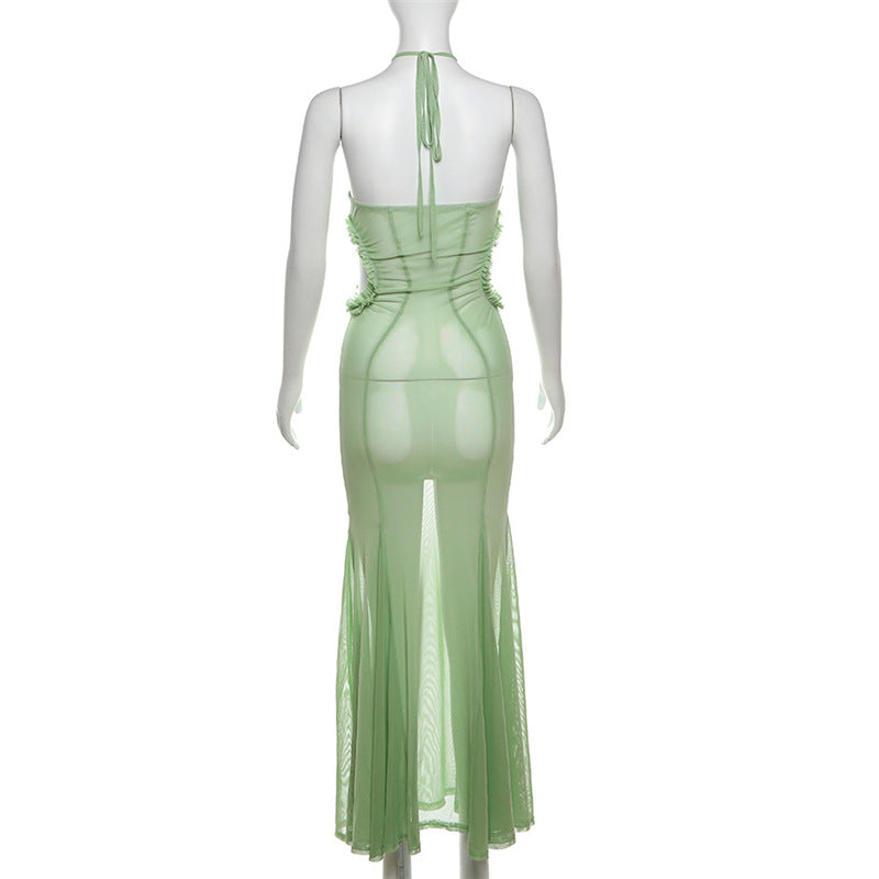 Summer Women Clothing Sexy Vacation Design Butterfly Halter Backless Hollow Out Cutout Slim Dress