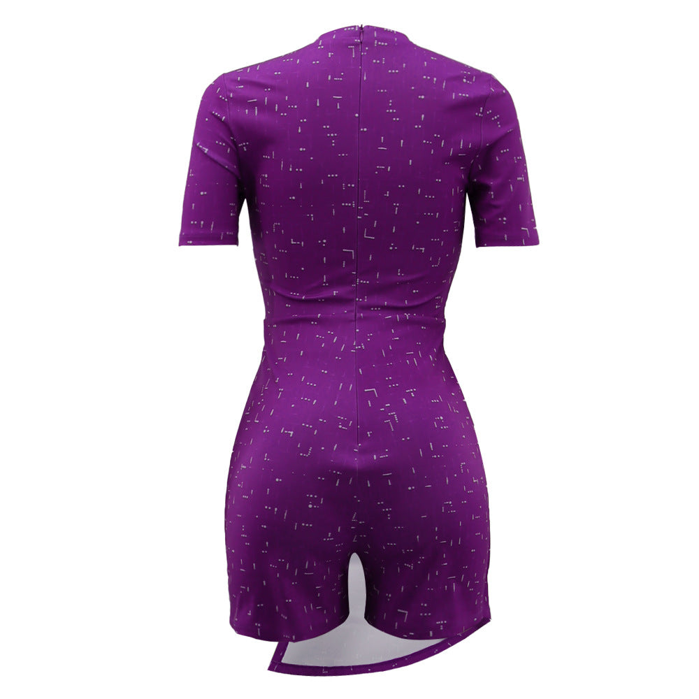 Waist Trimming Printing Shorts Elegant Women Clothing Summer Slim Fit Bodysuit