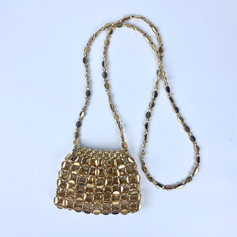 Shiny Retro Sequin Bag Hand Woven Sequin Beaded Acrylic Phone Bag Shoulder Bag