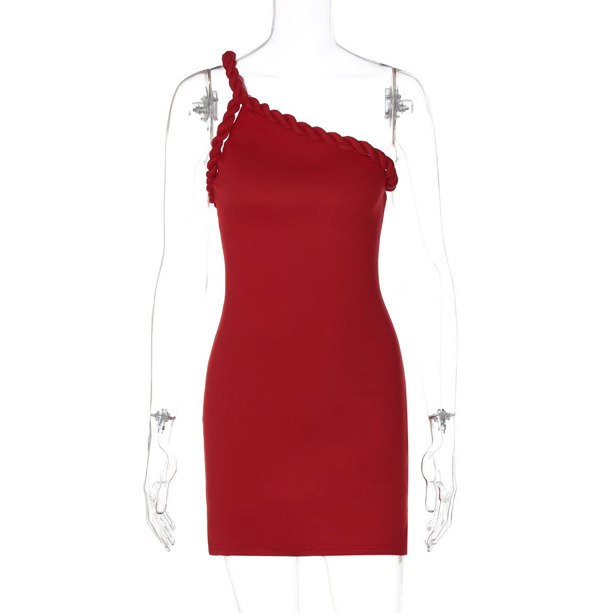 Women Clothing Summer Sexy Backless Pleated One Shoulder Twist Hip Bag Dress Women