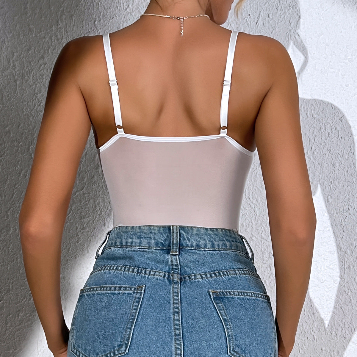 Sexy Lace Solid Color Lace Advanced Stickers Slim Base Sleeveless Jumpsuit