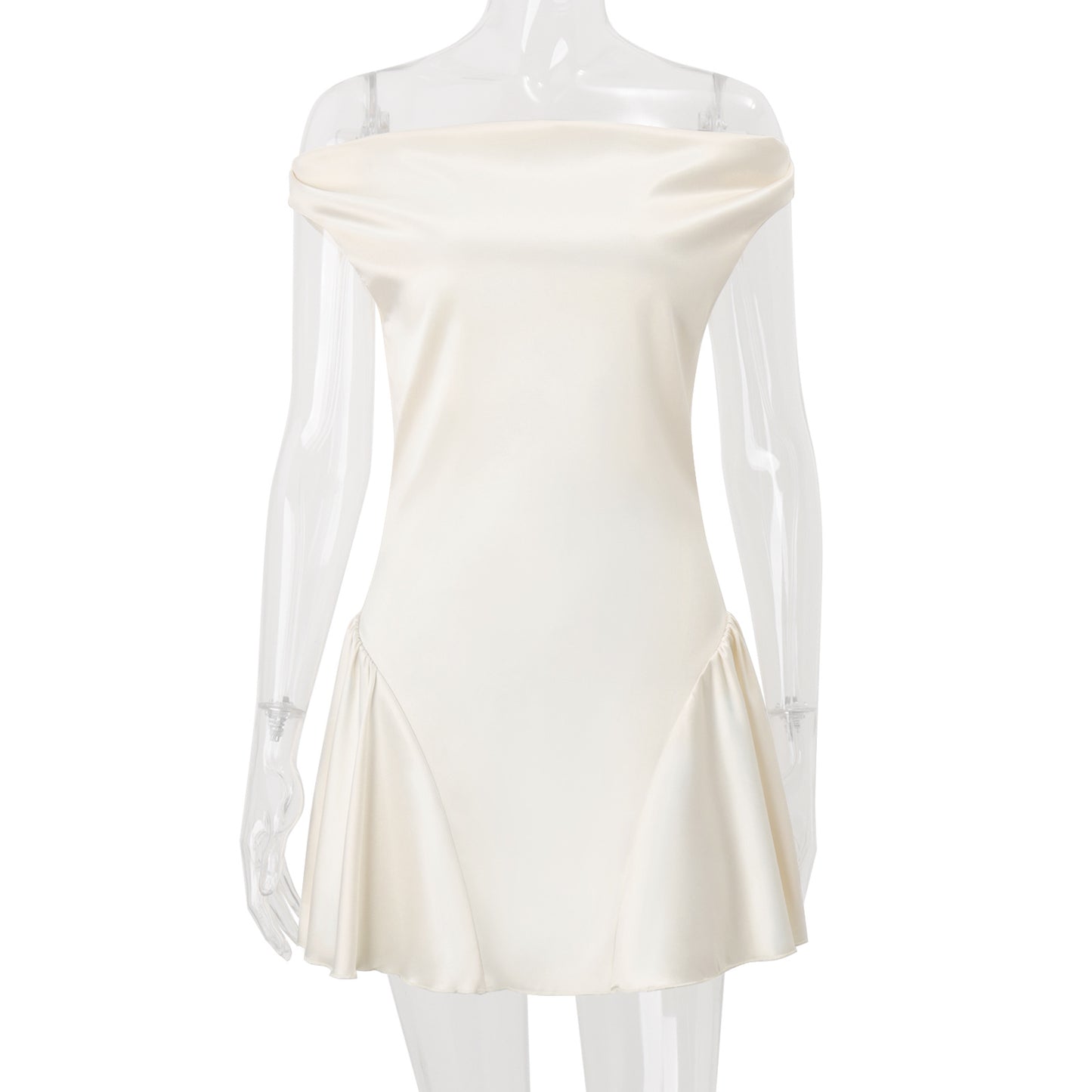 Women Clothing Autumn French Sexy Pure Sweet Waist Controlled Satin Dress