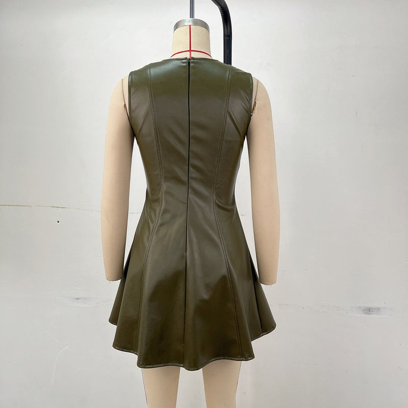 Summer round Neck Sleeveless Waist A line Vest Dress