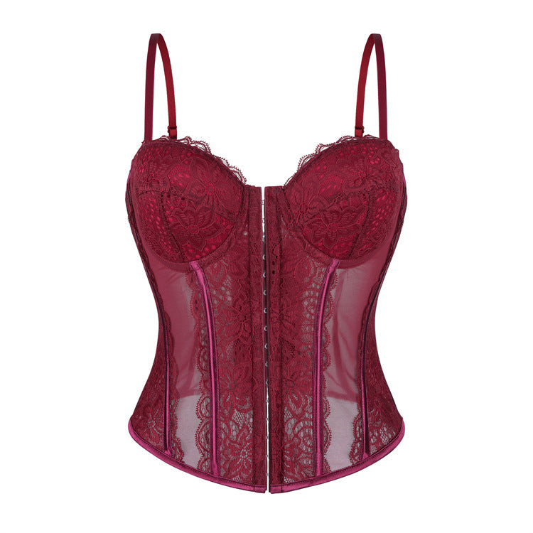 Sexy Push up Corset Eyelash Lace See through Sexy Sling Tunic
