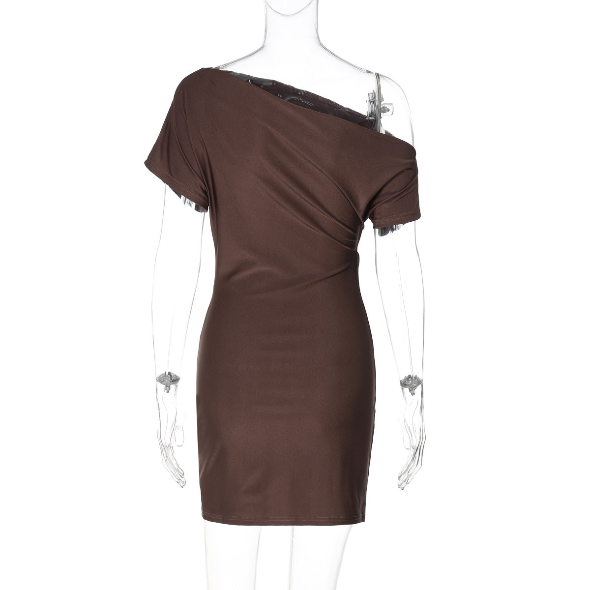 Women Clothing Summer Elegant Slim Fit Shoulder Pleated Hip Bag Dress Women