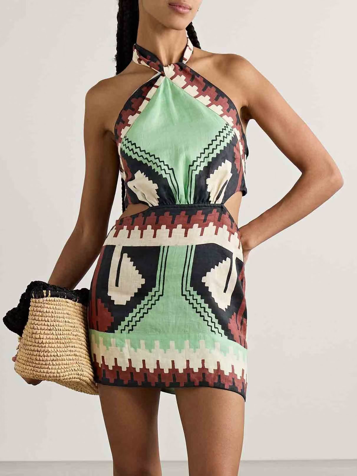 Summer Sexy Halter Positioning Print Holiday Beach Dress