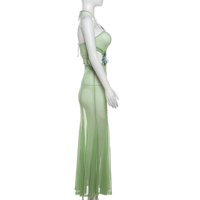 Summer Women Clothing Sexy Vacation Design Butterfly Halter Backless Hollow Out Cutout Slim Dress