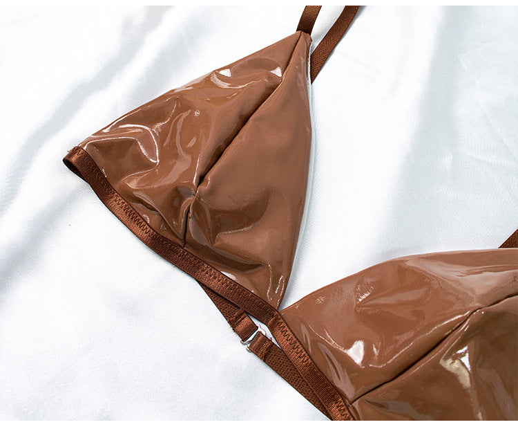 Sexy Underwear Sexy Glossy Bikini T Back Wireless French Seamless Three Point Backless Two Piece Sets