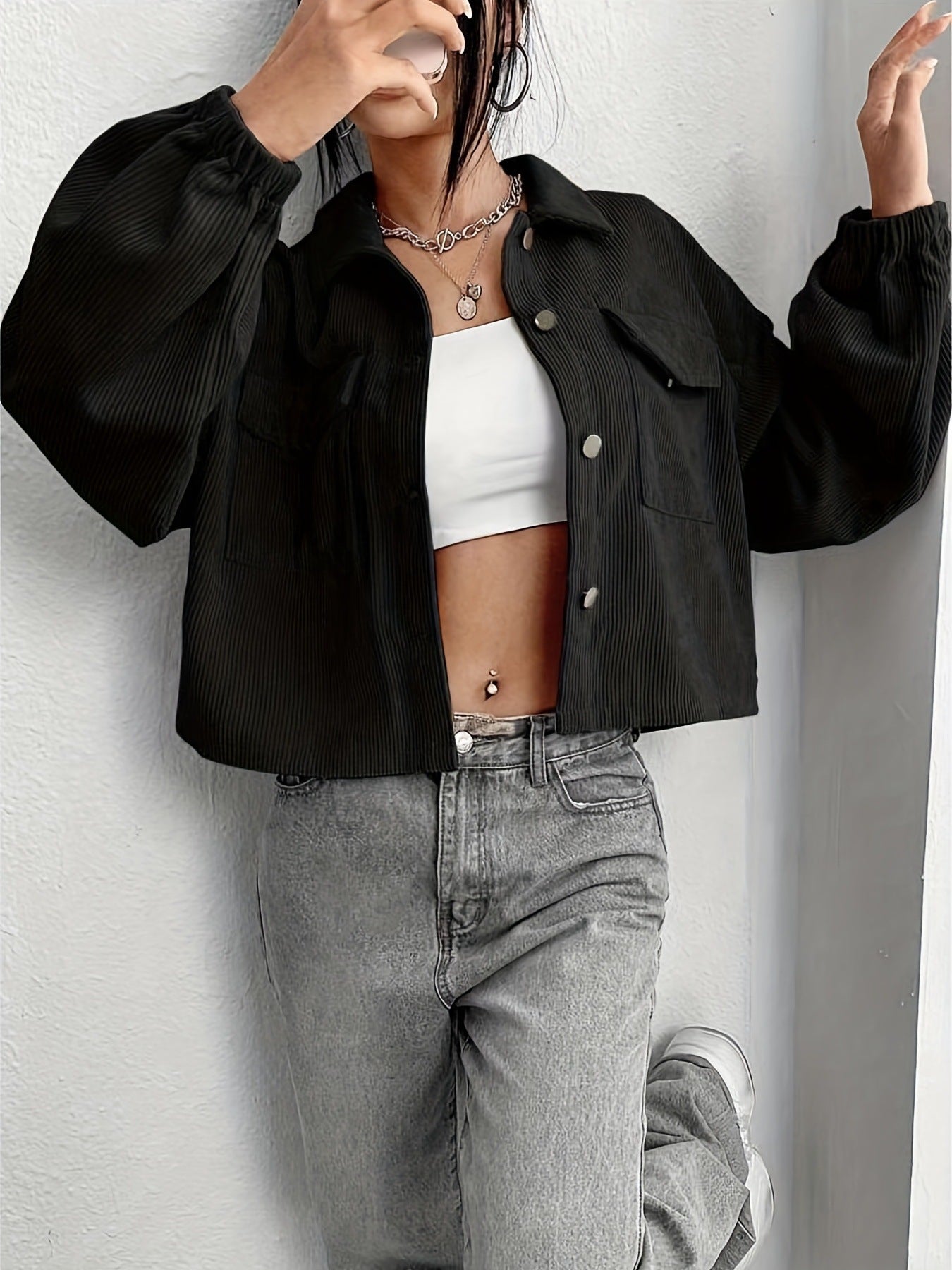 Casual Corduroy Cardigan Short Jacket Women