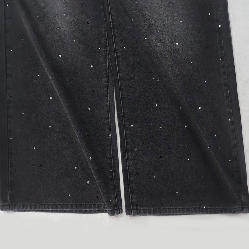 Starry Sky Loose Comfortable Women Casual All Matching Straight Pants Blingbling Popular Rhinestone Jeans