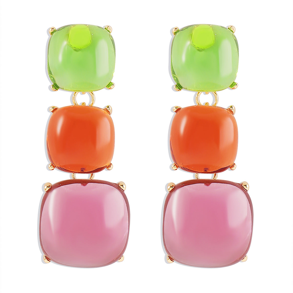 Green Yellow Purple Earrings