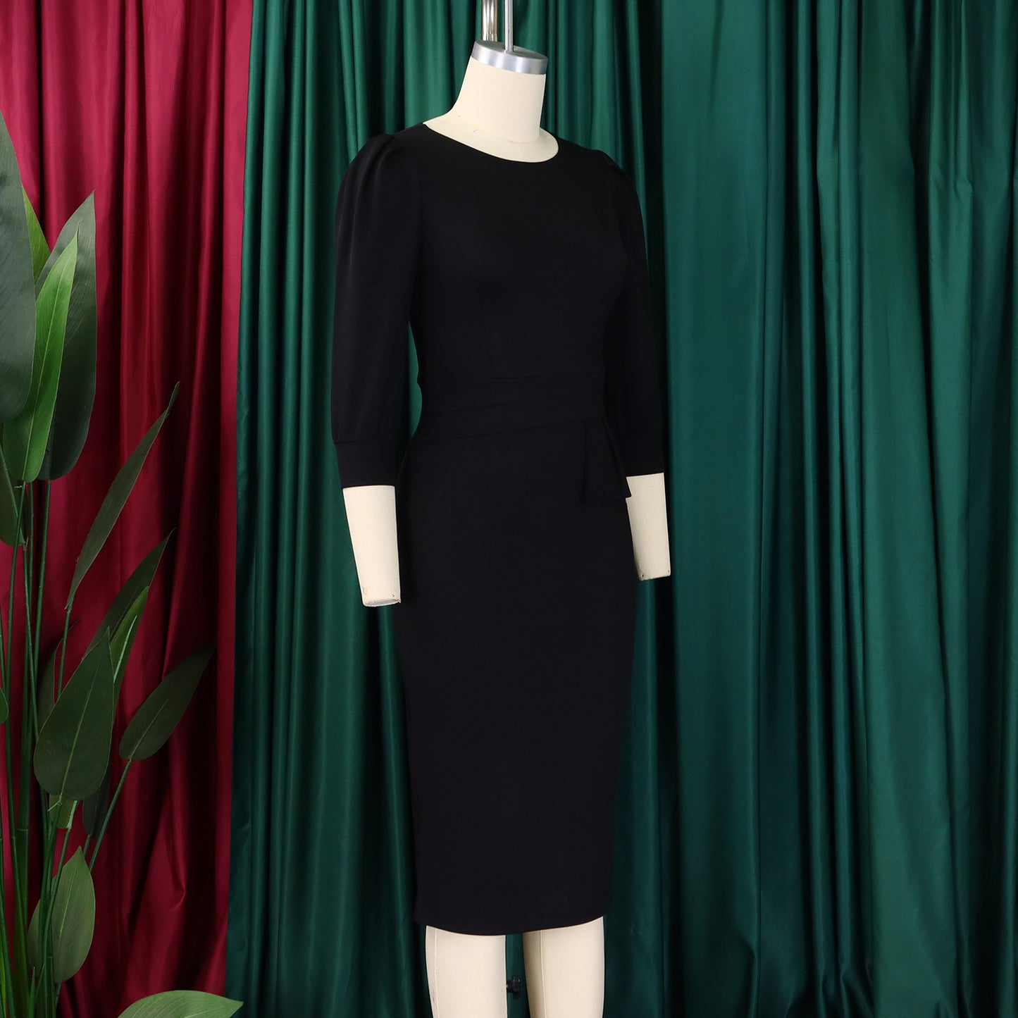 Solid Color round Neck Office Office Hip Dress