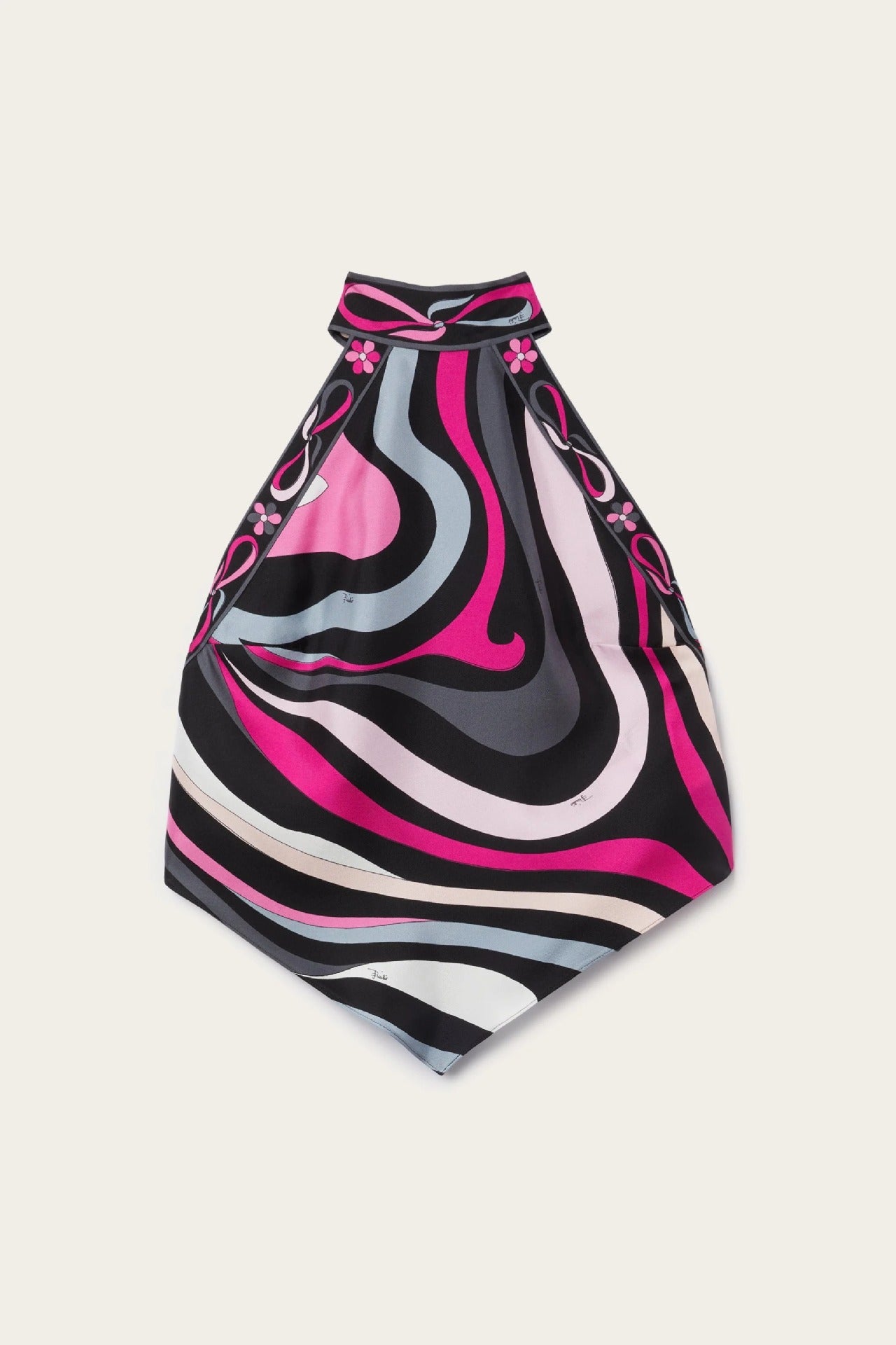 Printed Satin Halter Backless Top Irregular Asymmetric Skirt Two Piece Sets