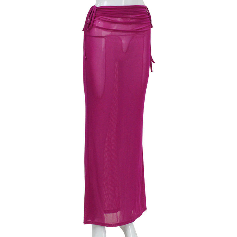 Sexy Women Clothing Mesh See through Pleating Sheath Dress Pure Sexy Skirt Women