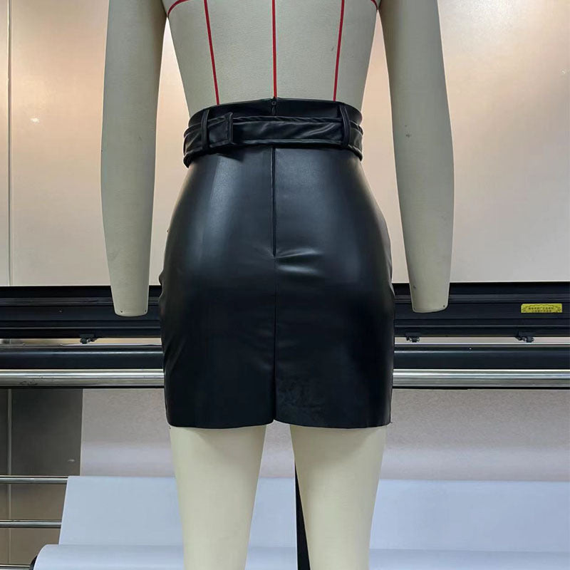 Metallic Coated Fabric Women Leather Skirt Zipper Irregular Asymmetric Sexy Hip Skirt