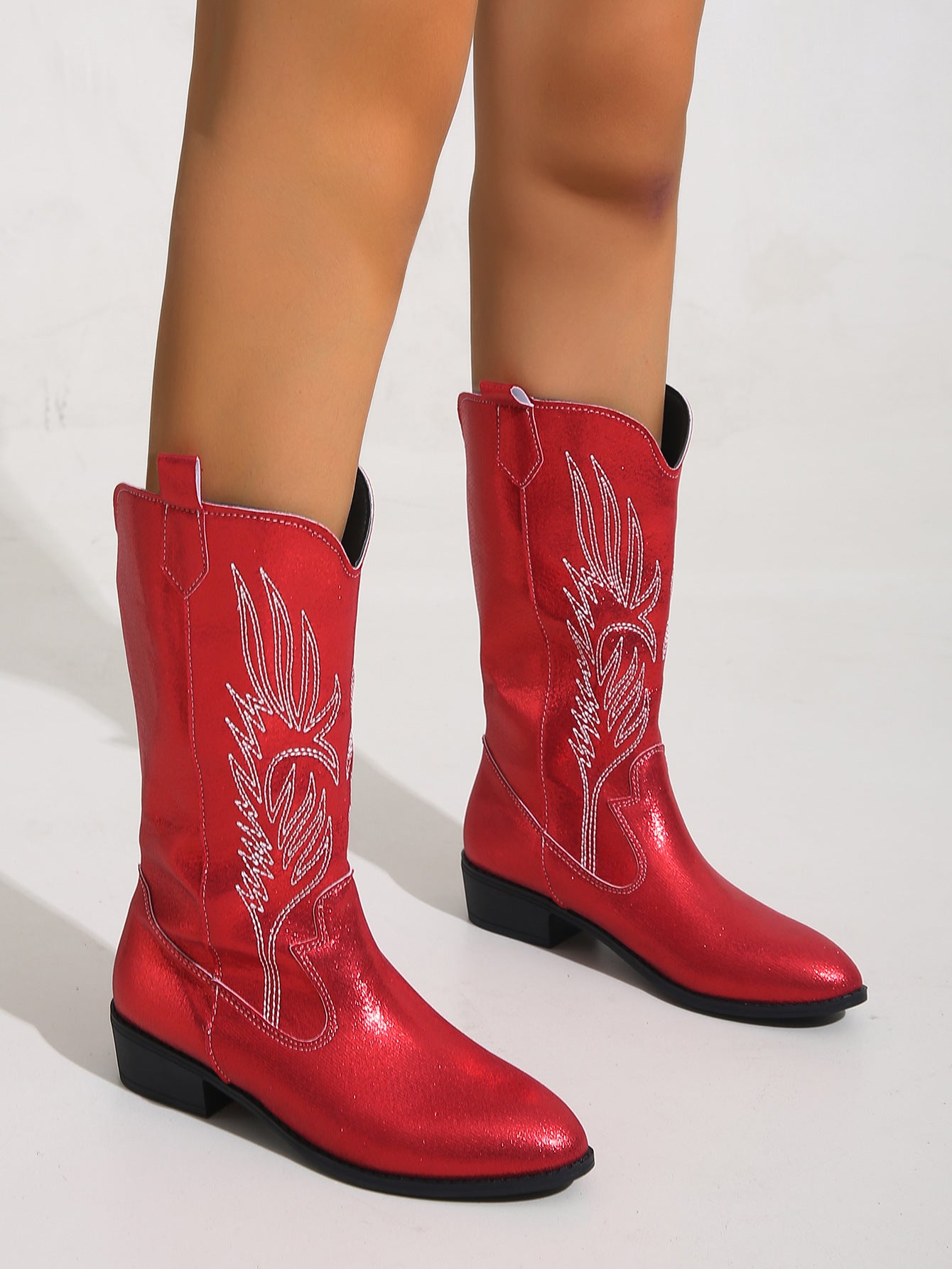 Autumn Winter Embroidery Knight Boots Women Pointed Square Heel Embroidered Sexy Boots