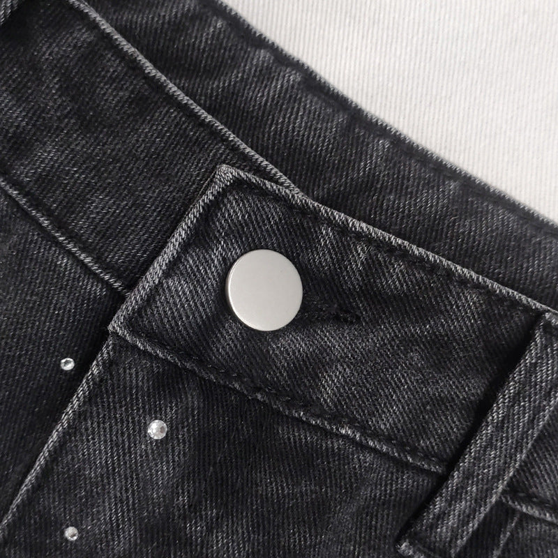Starry Sky Loose Comfortable Women Casual All Matching Straight Pants Blingbling Popular Rhinestone Jeans