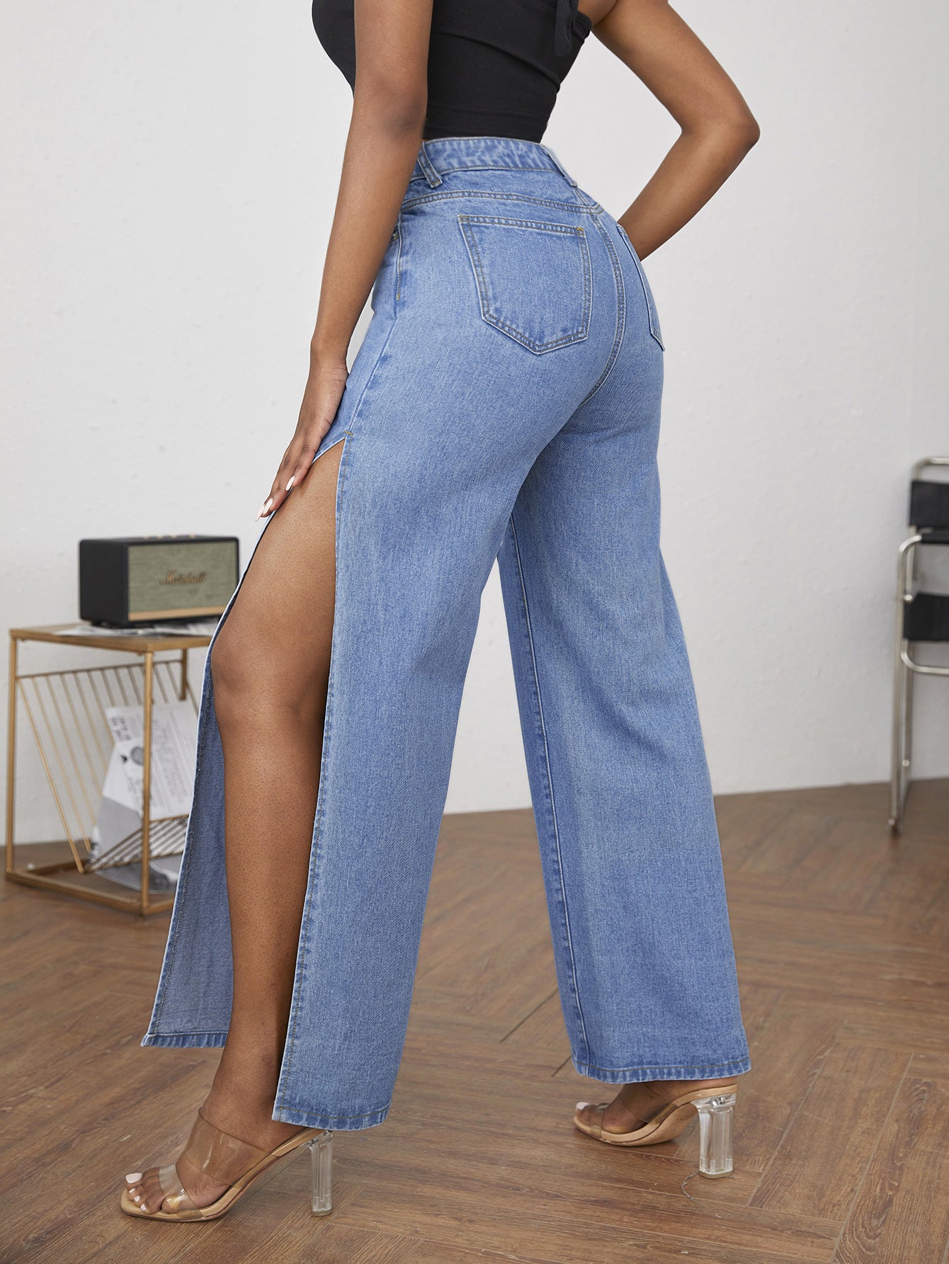 Women Traceable Jeans Ripped Split Women Jeans