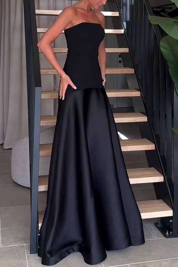 Summer Sexy Tube Top Satin Sleeveless Stitching Solid Color Dress