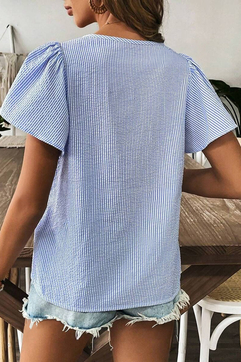 Summer Floral Stitching Square Collar Pullover Women Striped Short Sleeve T shirt Women