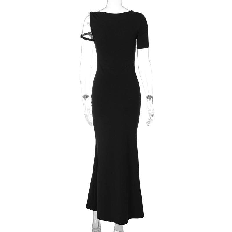 Women Clothing Summer Street Shooting Solid Color Slim Fit Dress