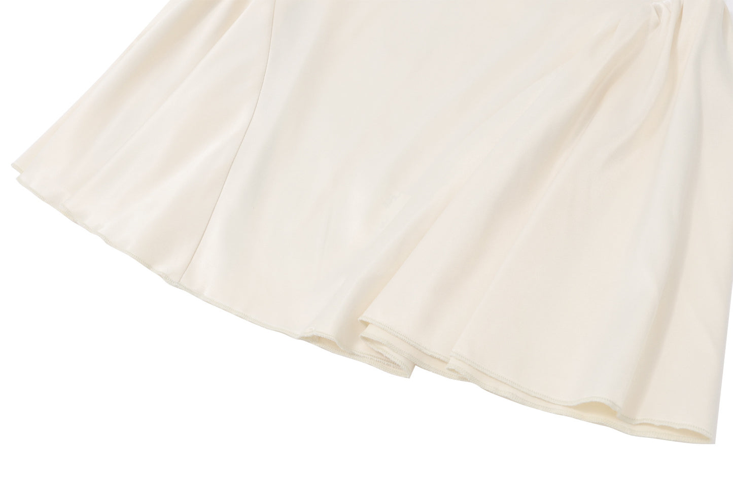 Women Clothing Autumn French Sexy Pure Sweet Waist Controlled Satin Dress
