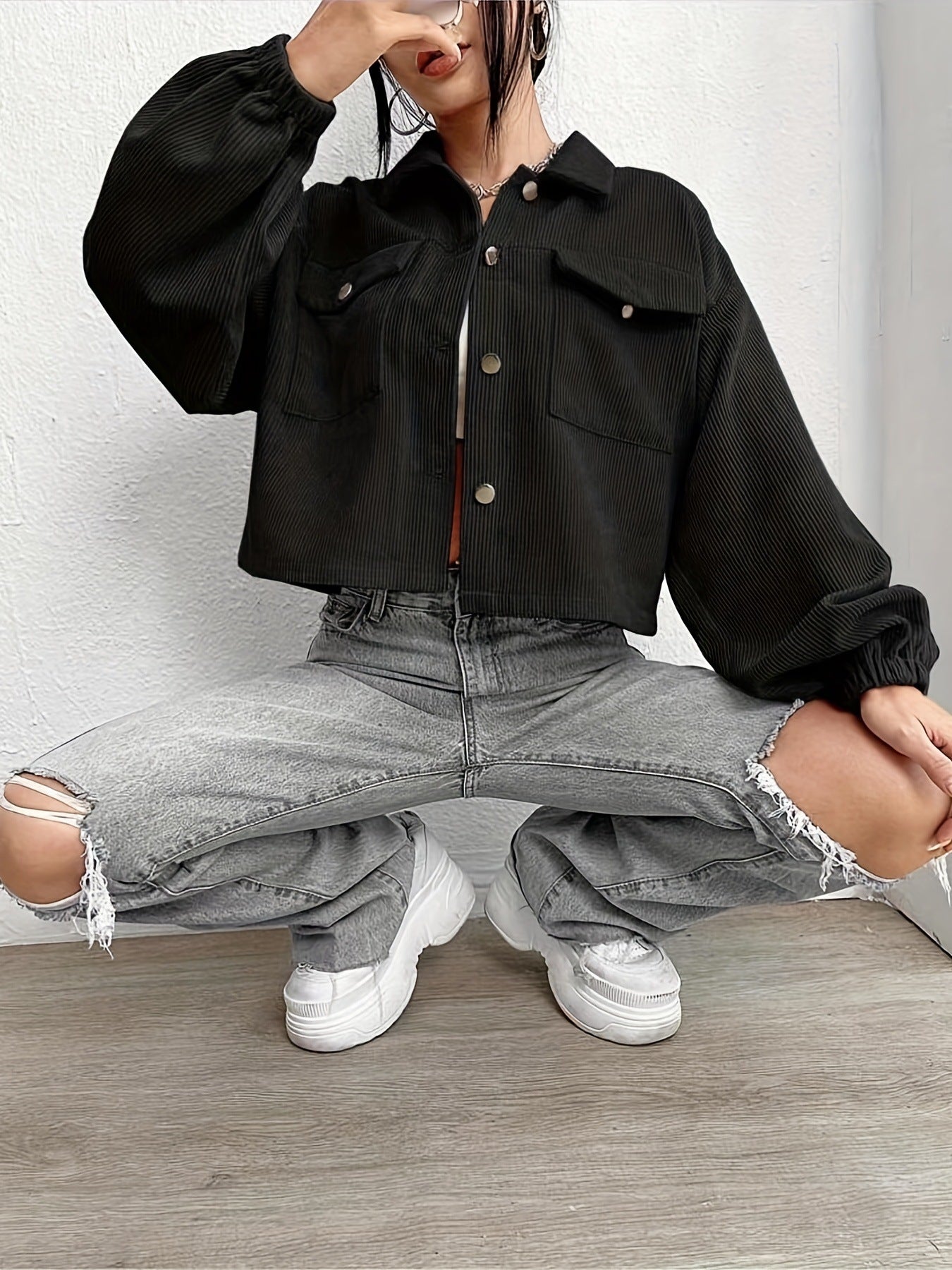 Casual Corduroy Cardigan Short Jacket Women