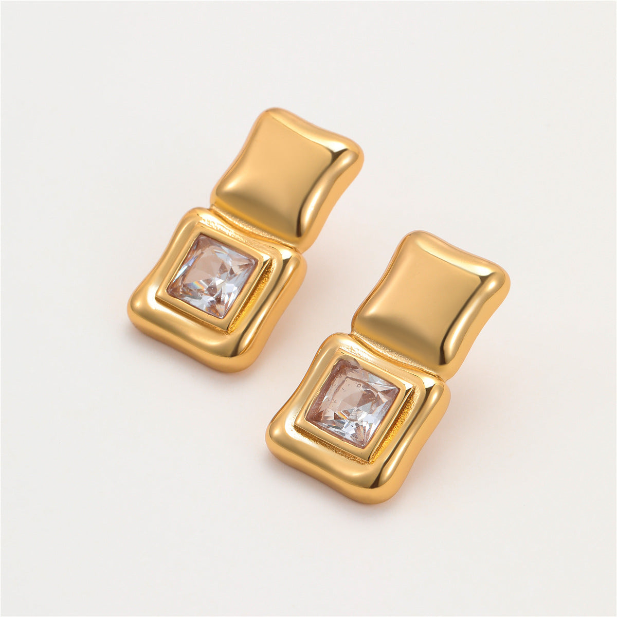 Geometric Abstract Square Crystal Sugar Large Zircon Stainless Steel Earrings Vacuum Plating 18K Gold Advanced Ear Rings