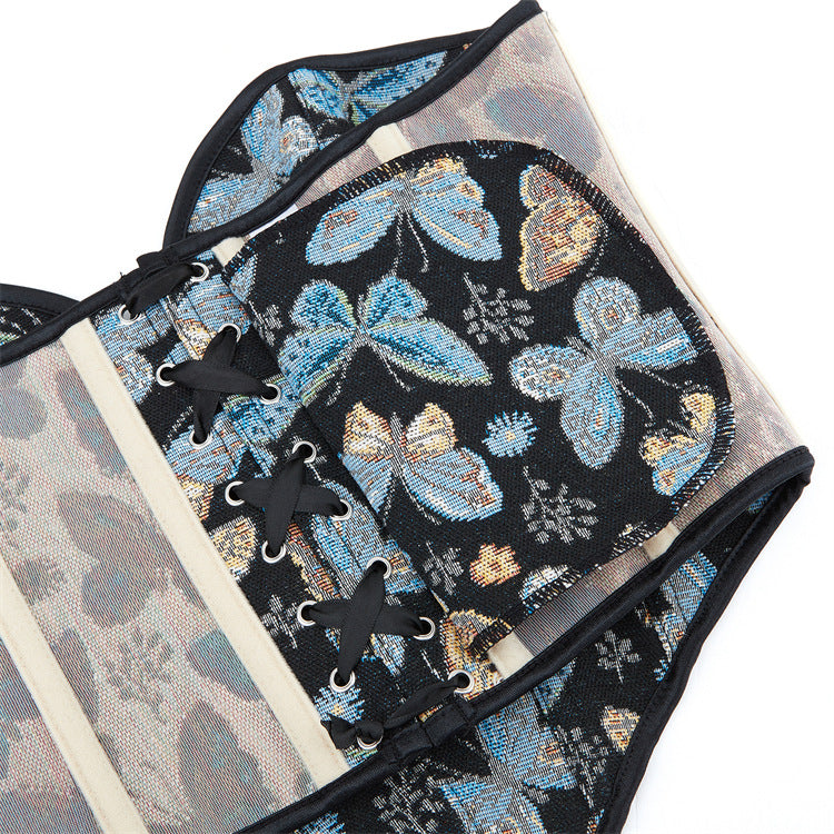 Blue Color Butterfly Pattern Tube Top Push up Women's Body Shaping Top