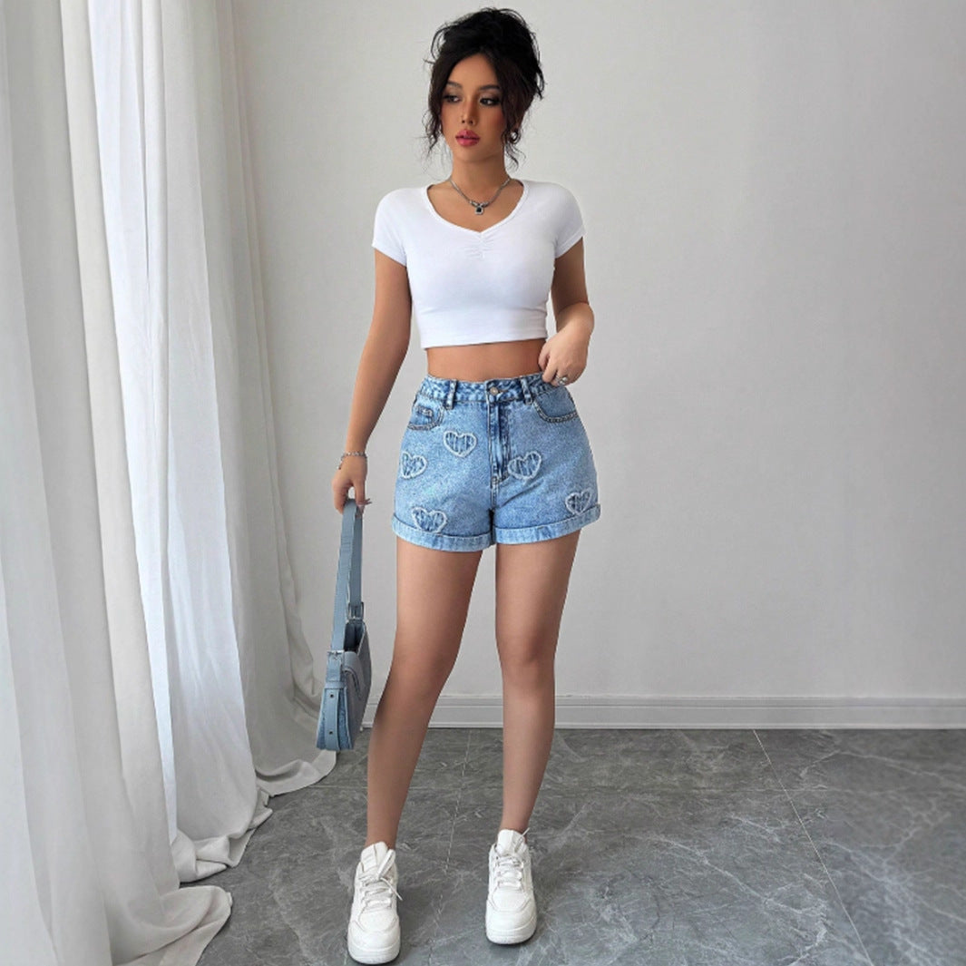 Women Clothing High Waist Baggy Denim Shorts