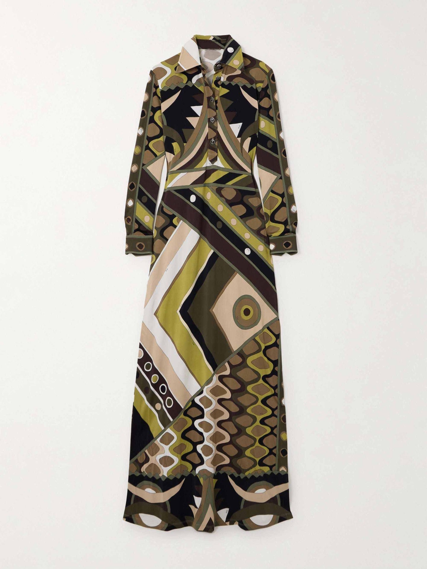 Autumn Winter Printing Positioning Collared Long Sleeve Split Dress Women