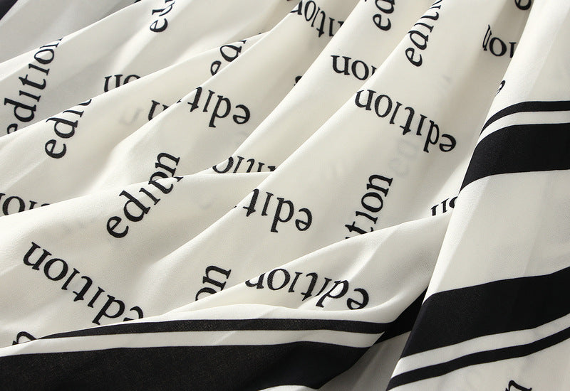 Pleated Letter Graphic Printed Skirt for Women Autumn Elastic Waist Mid Length Big Hem Umbrella Skirt
