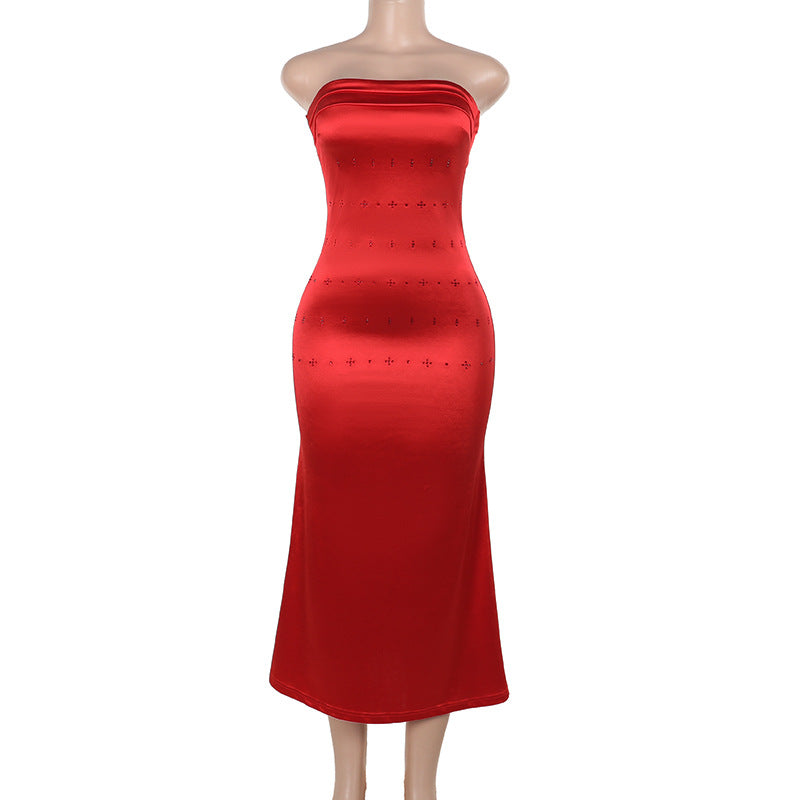 Fall Type Hip Socialite Elegant Sexy Slim Fit Dress Tube Top Dress Women