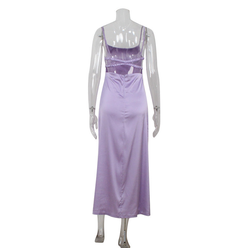 Arrival Women Clothing Gentle Pearlescent Satin Texture Slim Fit Slim Backless Sling Dress