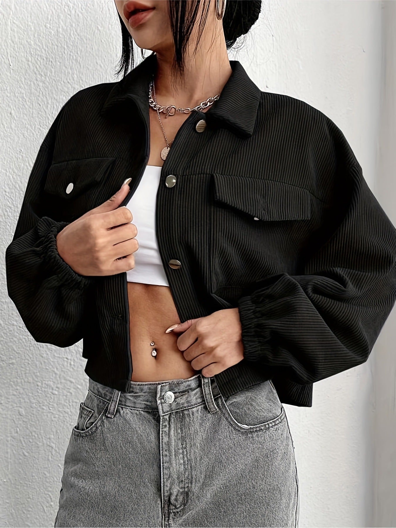 Casual Corduroy Cardigan Short Jacket Women