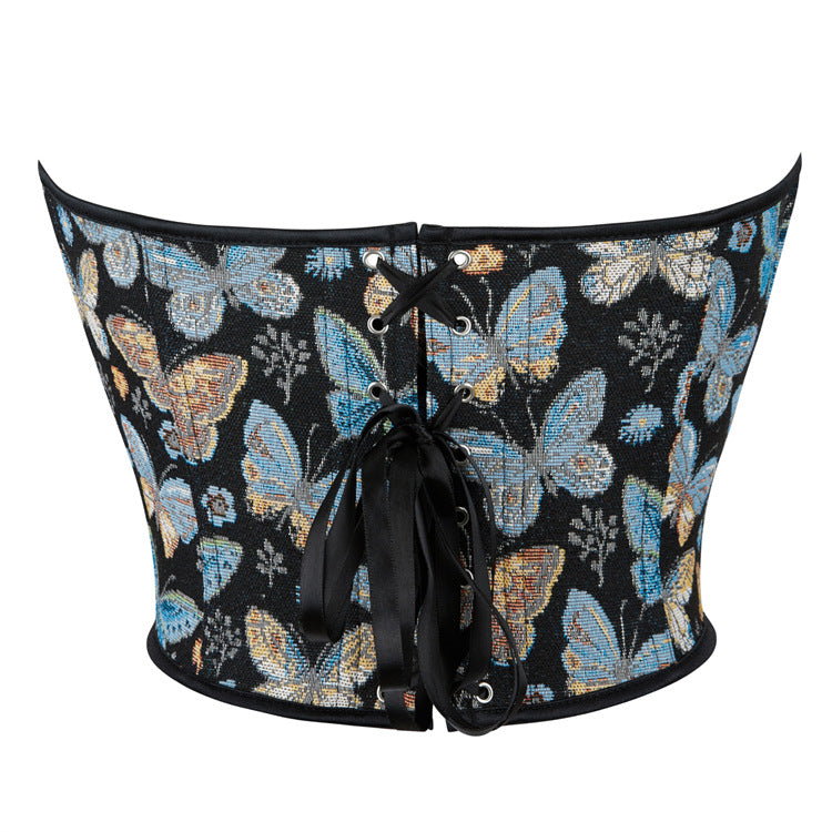 Blue Color Butterfly Pattern Tube Top Push up Women's Body Shaping Top
