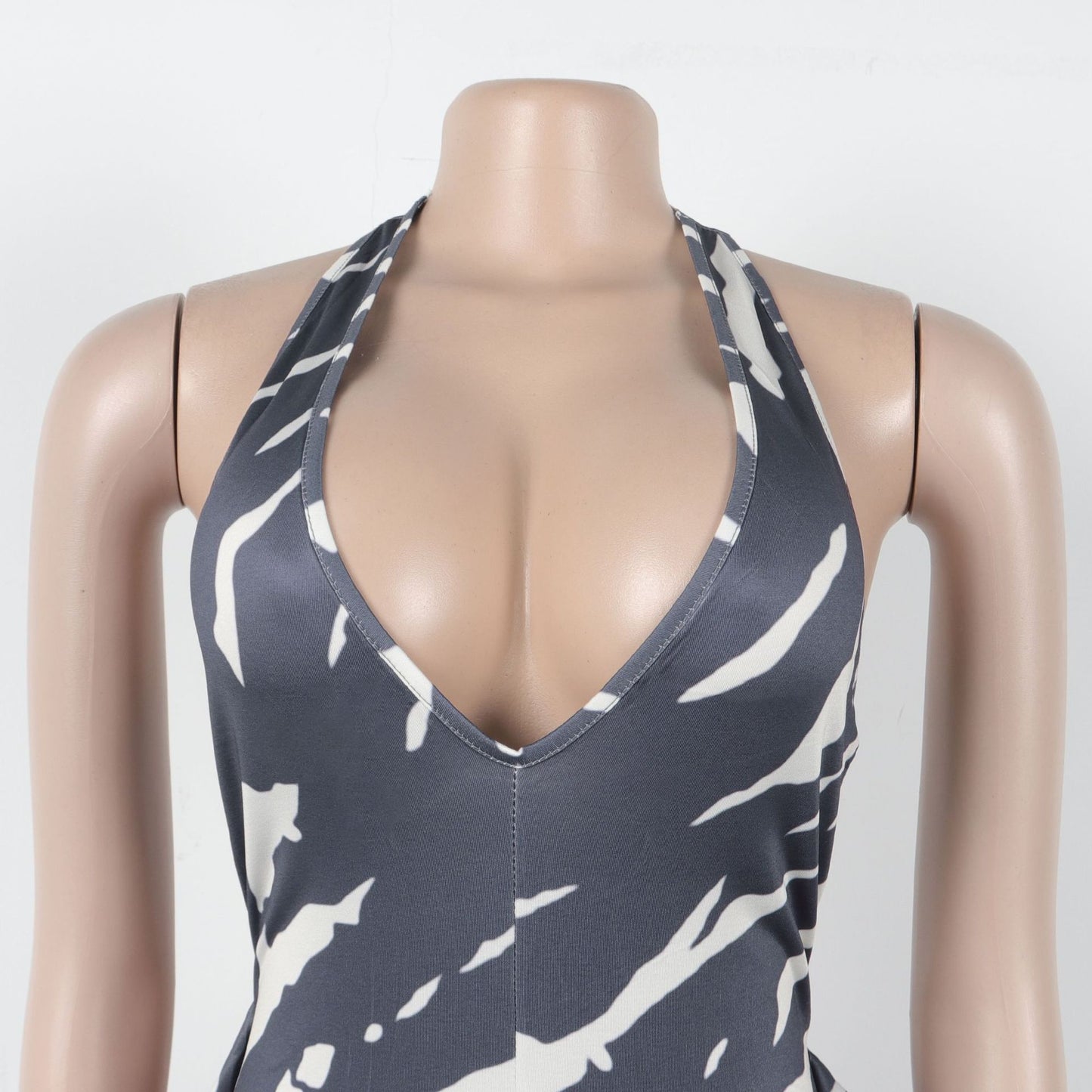 Elegant Sexy Slim Fit Stretch Backless Tassel Printed Halter Strap Micro Pull Jumpsuit