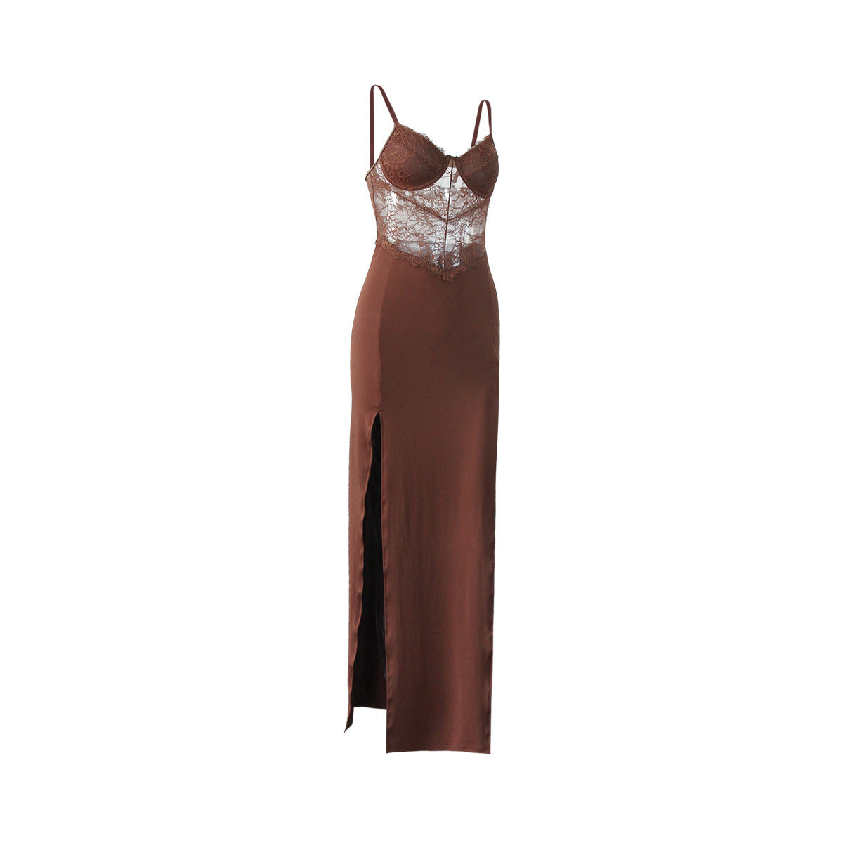 Low Cut Sexy Stitching High Waist Bottoming Dress Split Strap Dress Women