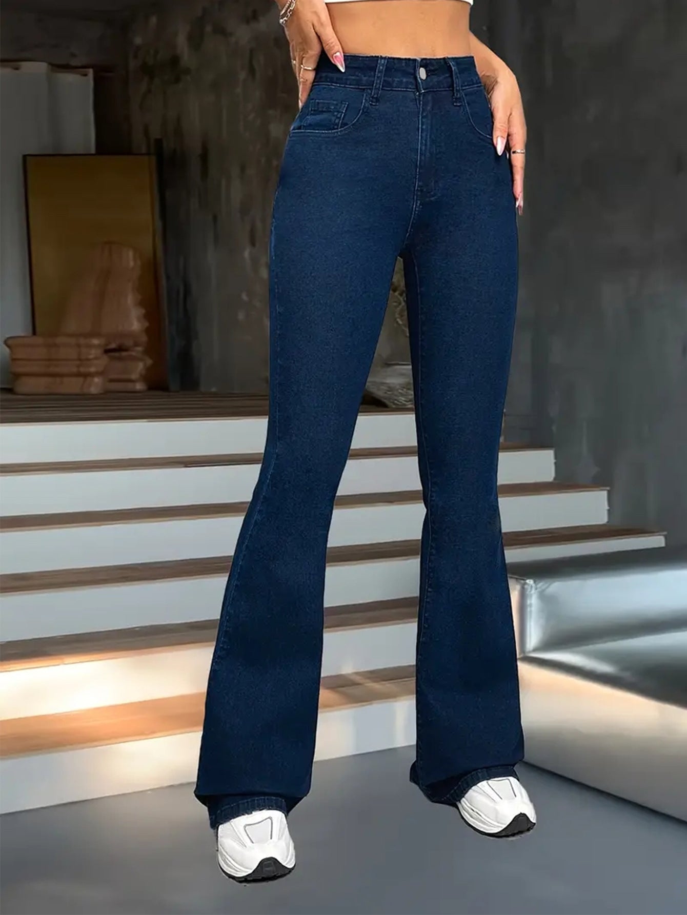 Women Jeans Elastic Minimalist Multi Craft Dark Blue Pants All Matching Slim Fit Slim Flared Trousers Jeans